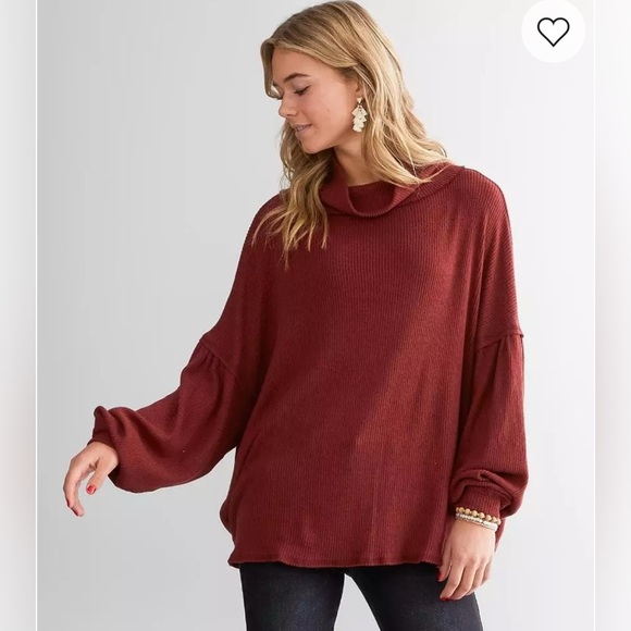 BKE Buckle Brushed Knit Ribbed Turtleneck Red Rust Color Size Small Open Back - Picture 3 of 11